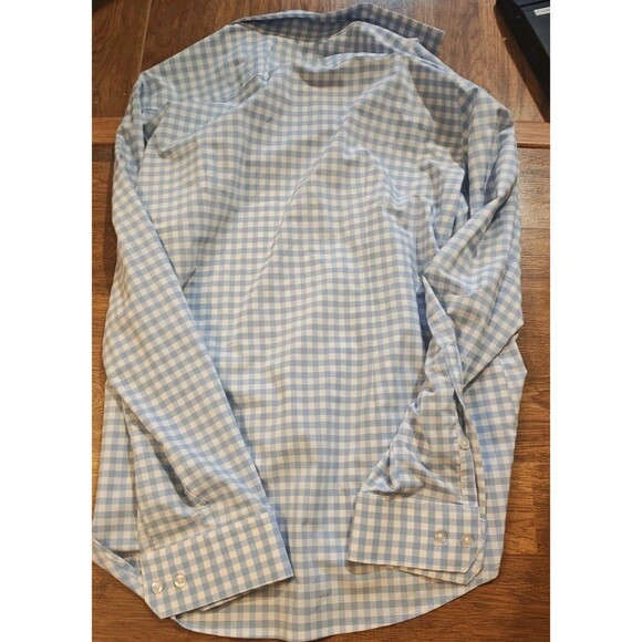 Mizzen+Main Shirt Mens XL Blue Gingham Check Performance Stretch Trim Fit Button - Picture 7 of 7